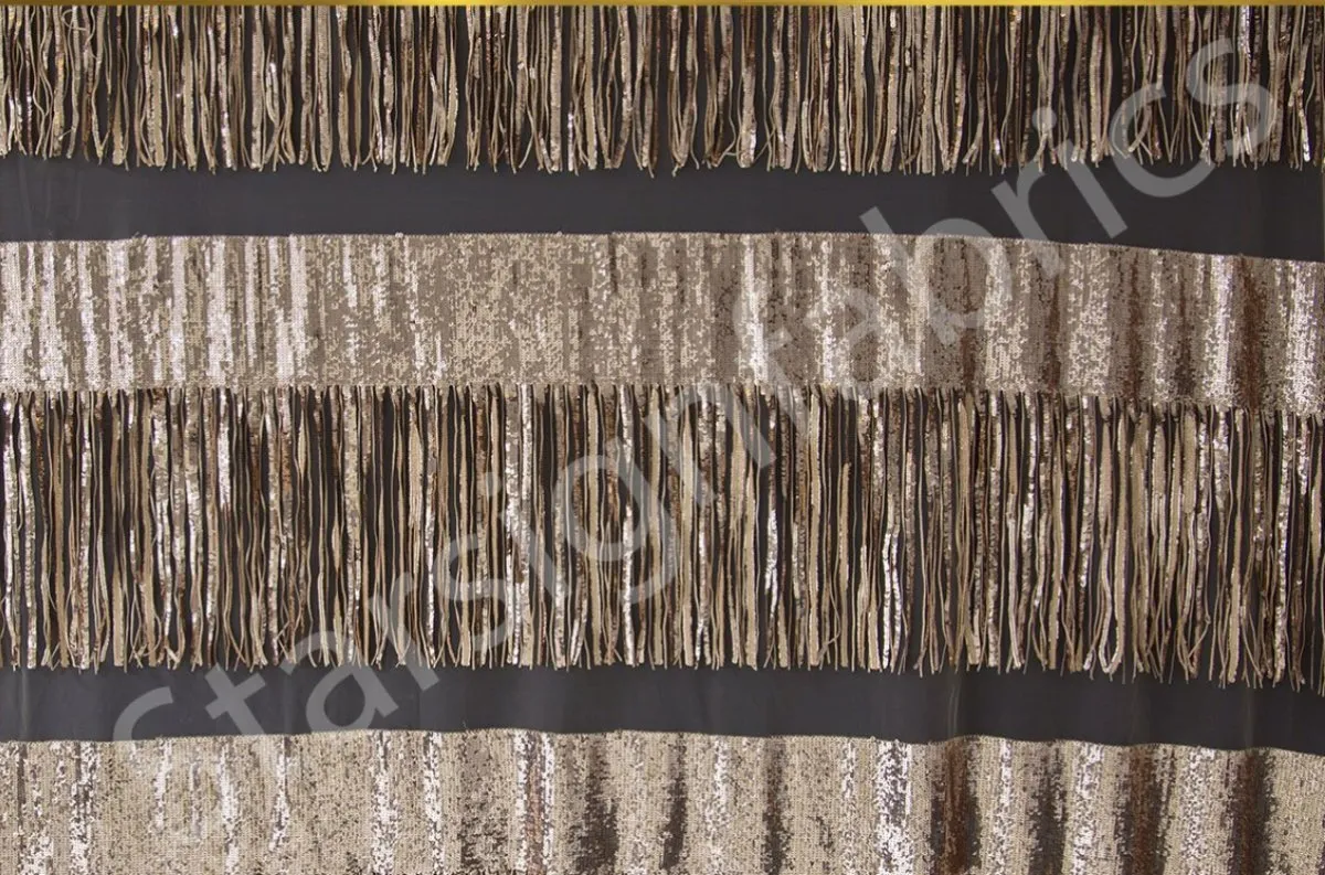 3D Fringed Trim Design Sequin Embroidery Tulle Fabric