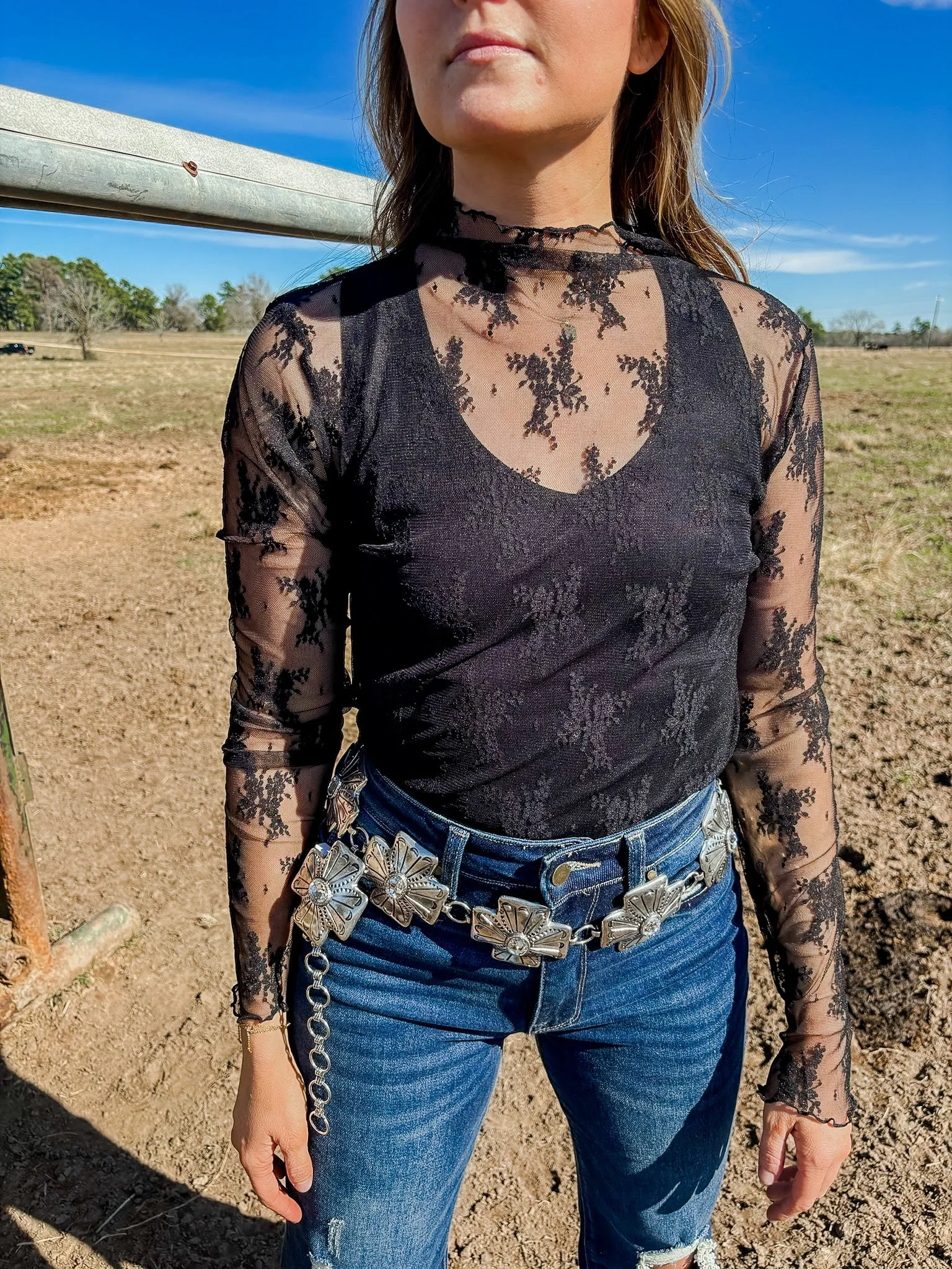 Alexia black lace mesh top