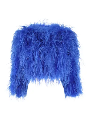 Alice   Olivia Kidman Feather Box Jacket in Royal