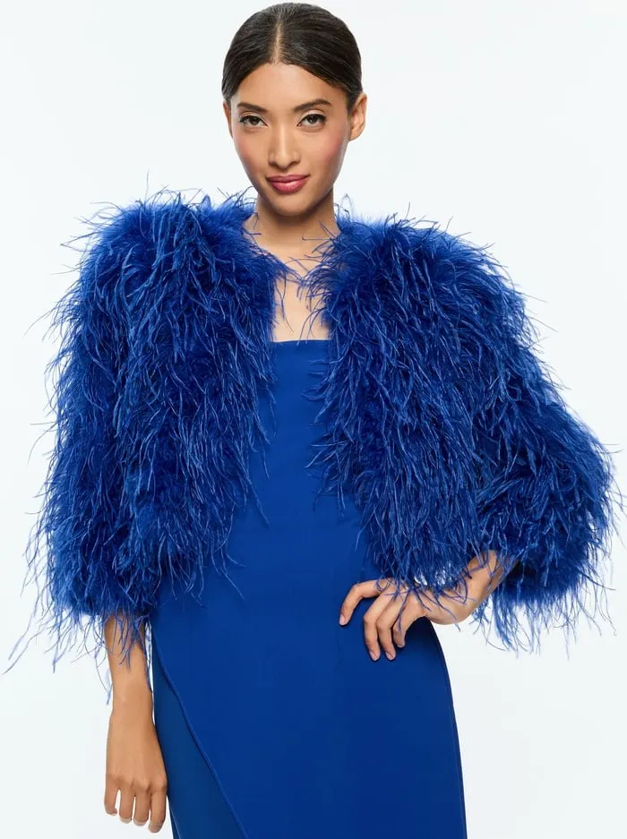 Alice   Olivia Kidman Feather Box Jacket in Royal