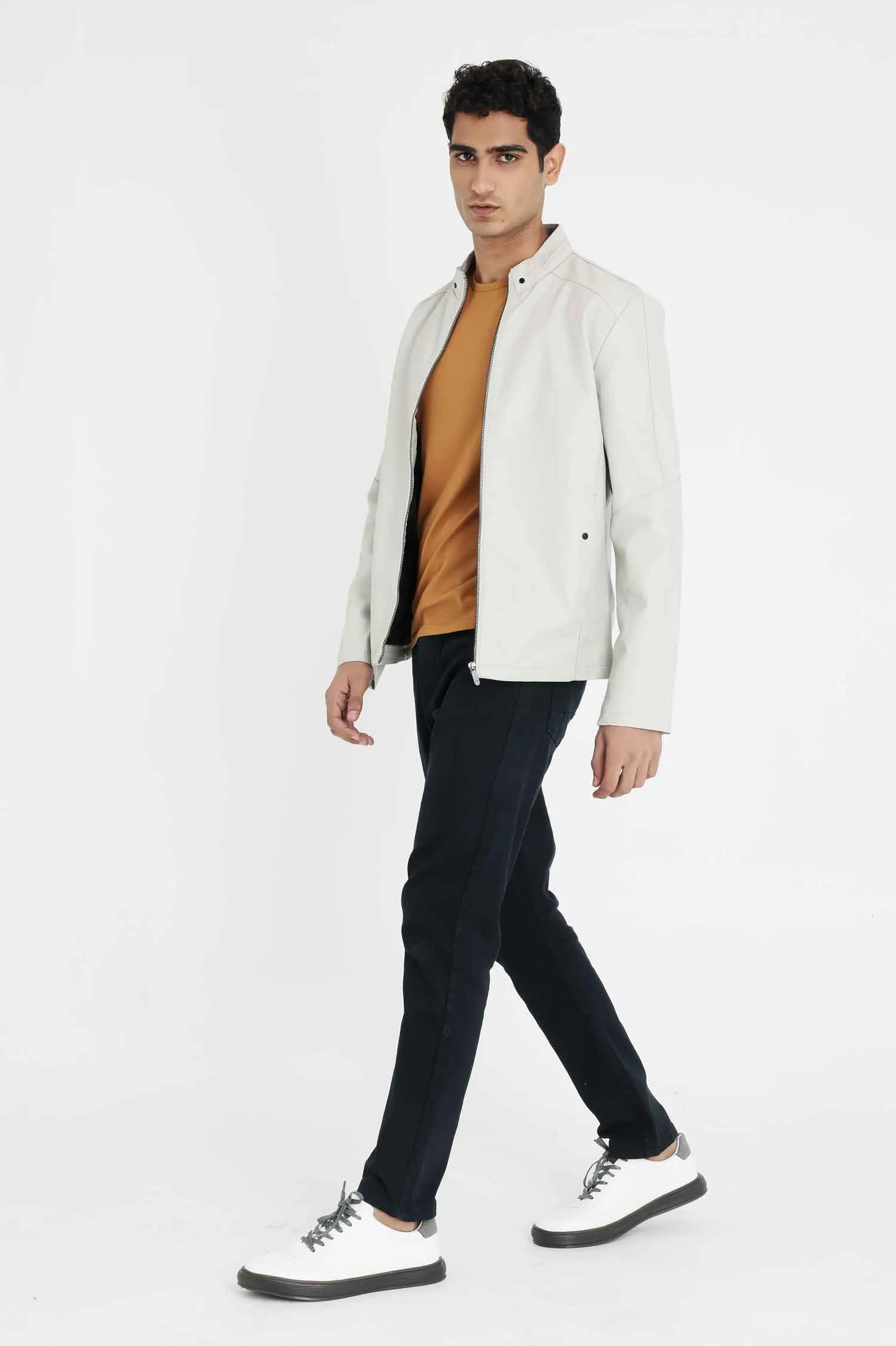 ALMAS URBAN LEATHER JACKET FOR MEN-WHITE