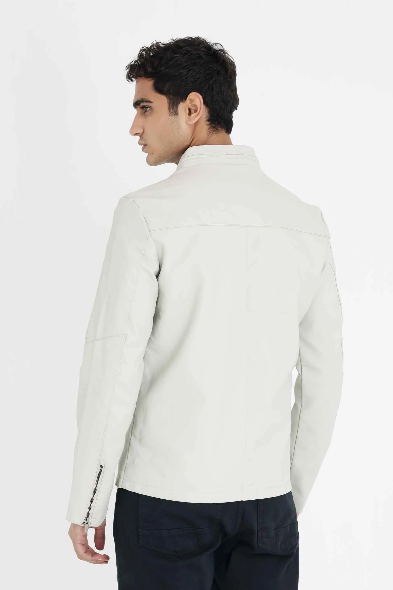 ALMAS URBAN LEATHER JACKET FOR MEN-WHITE