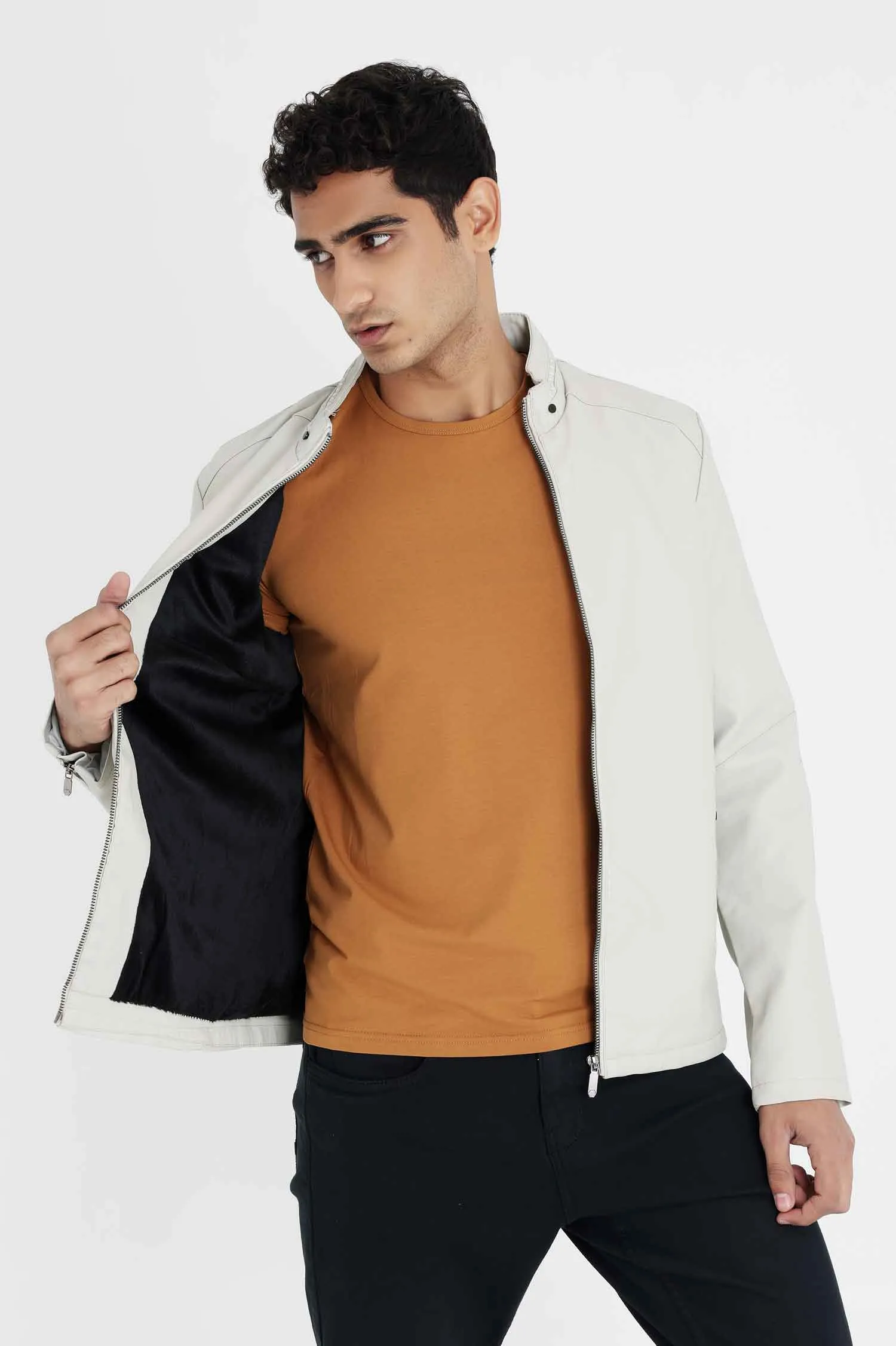 ALMAS URBAN LEATHER JACKET FOR MEN-WHITE