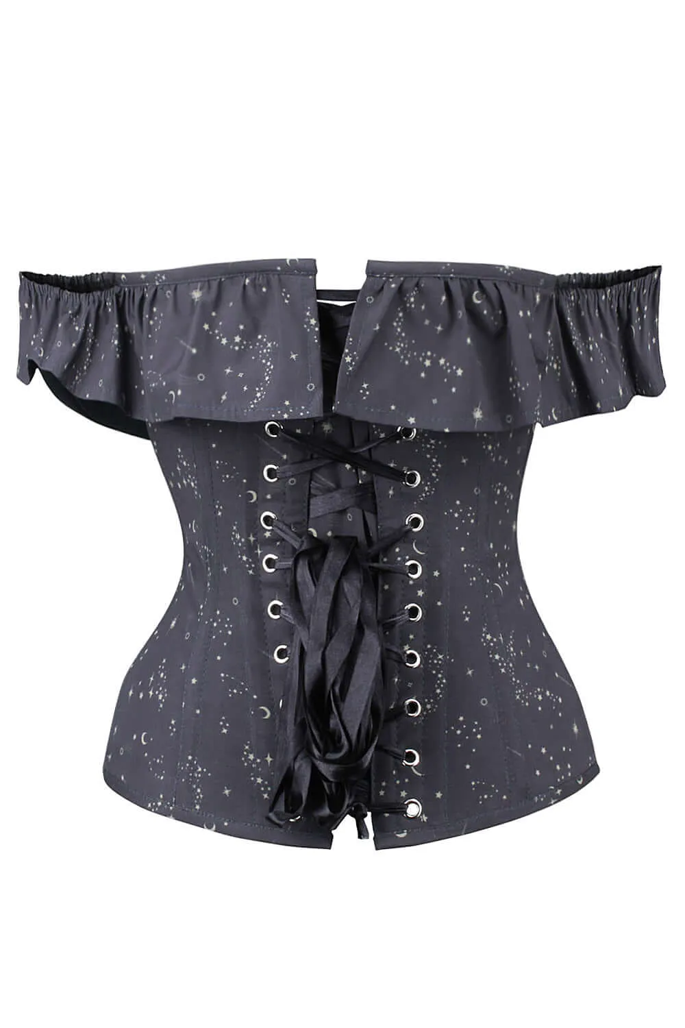 Astronomy Cotton Print Overbust With Mesh Panels And Sleeves