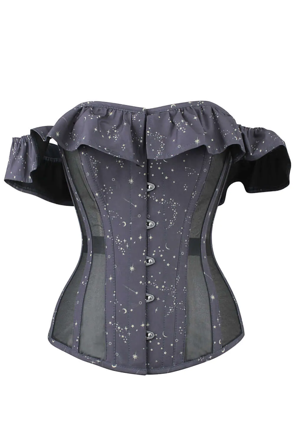 Astronomy Cotton Print Overbust With Mesh Panels And Sleeves