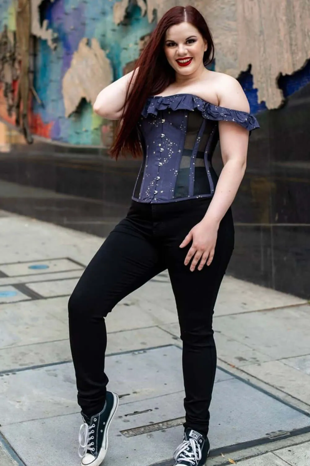 Astronomy Cotton Print Overbust With Mesh Panels And Sleeves