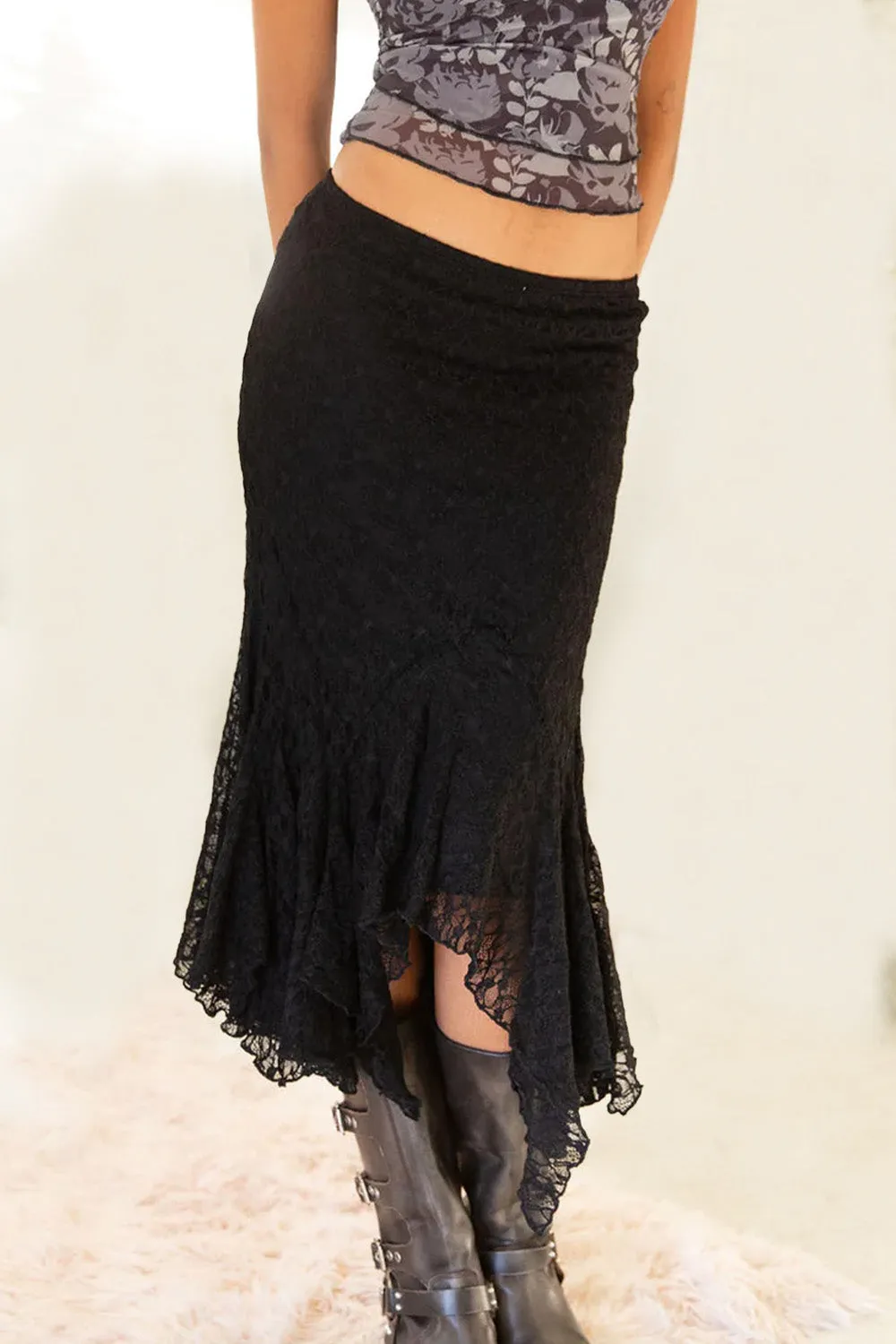 Asymmetrical Lace Midi Skirt
