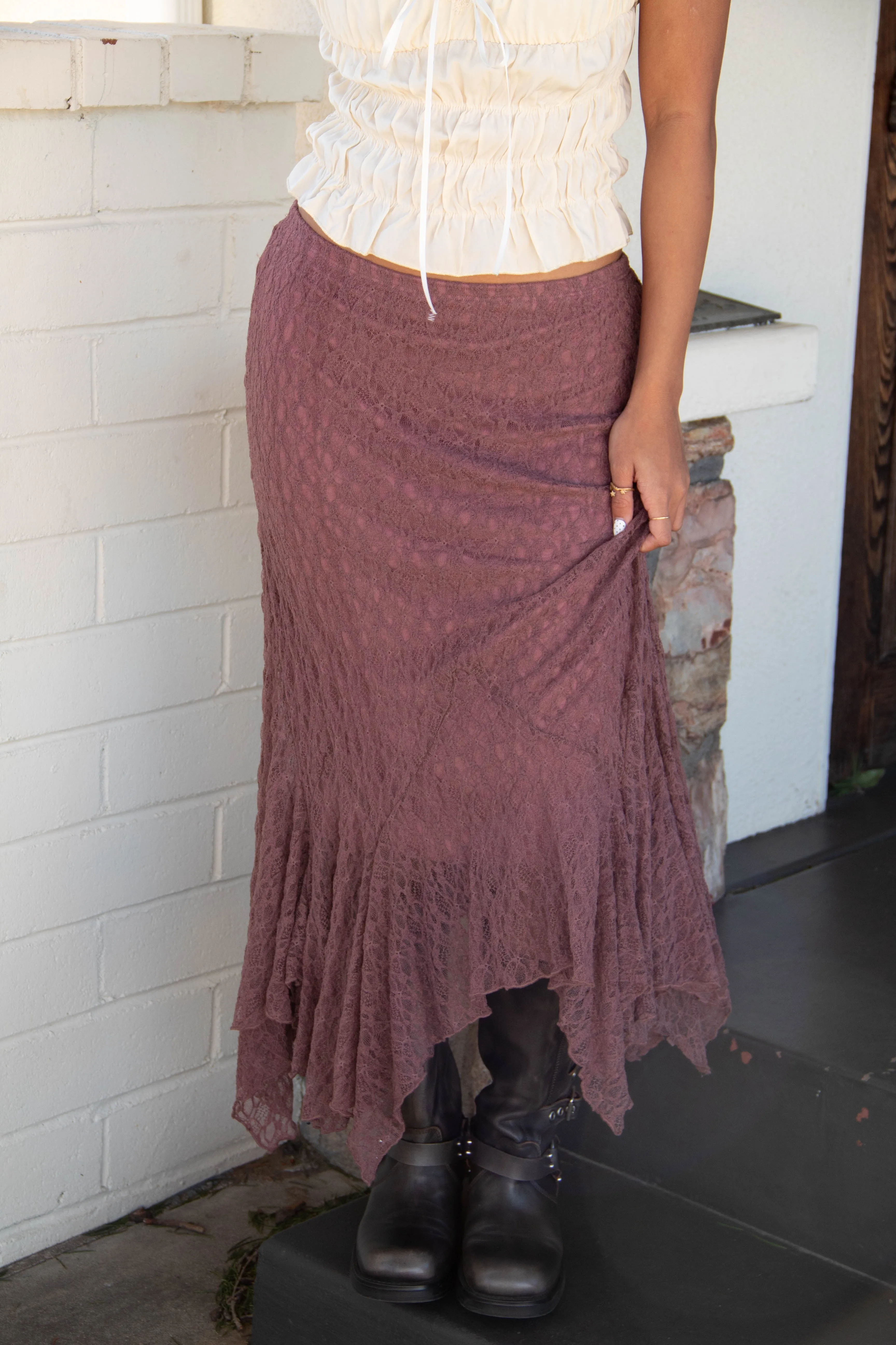 Asymmetrical Lace Midi Skirt