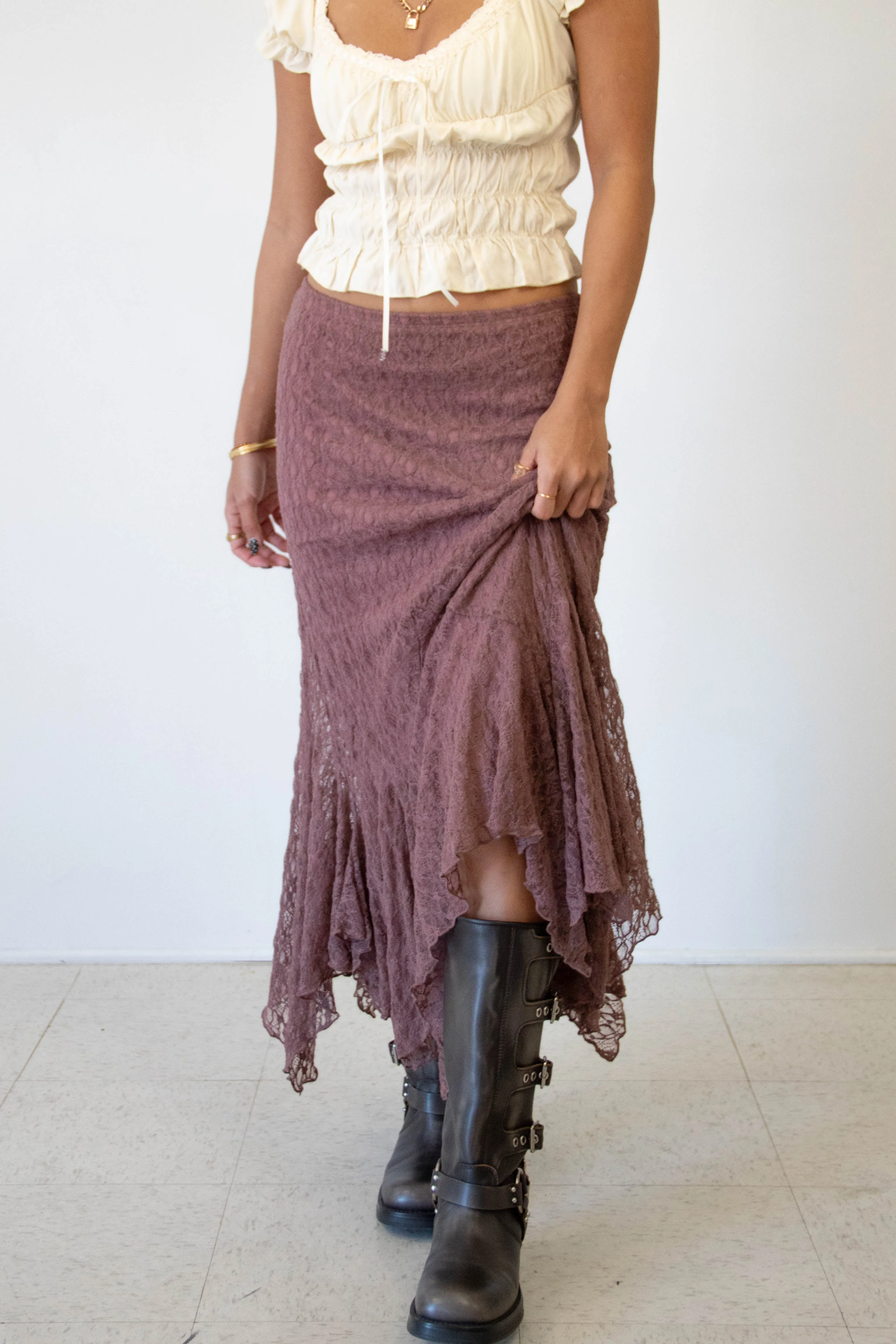 Asymmetrical Lace Midi Skirt
