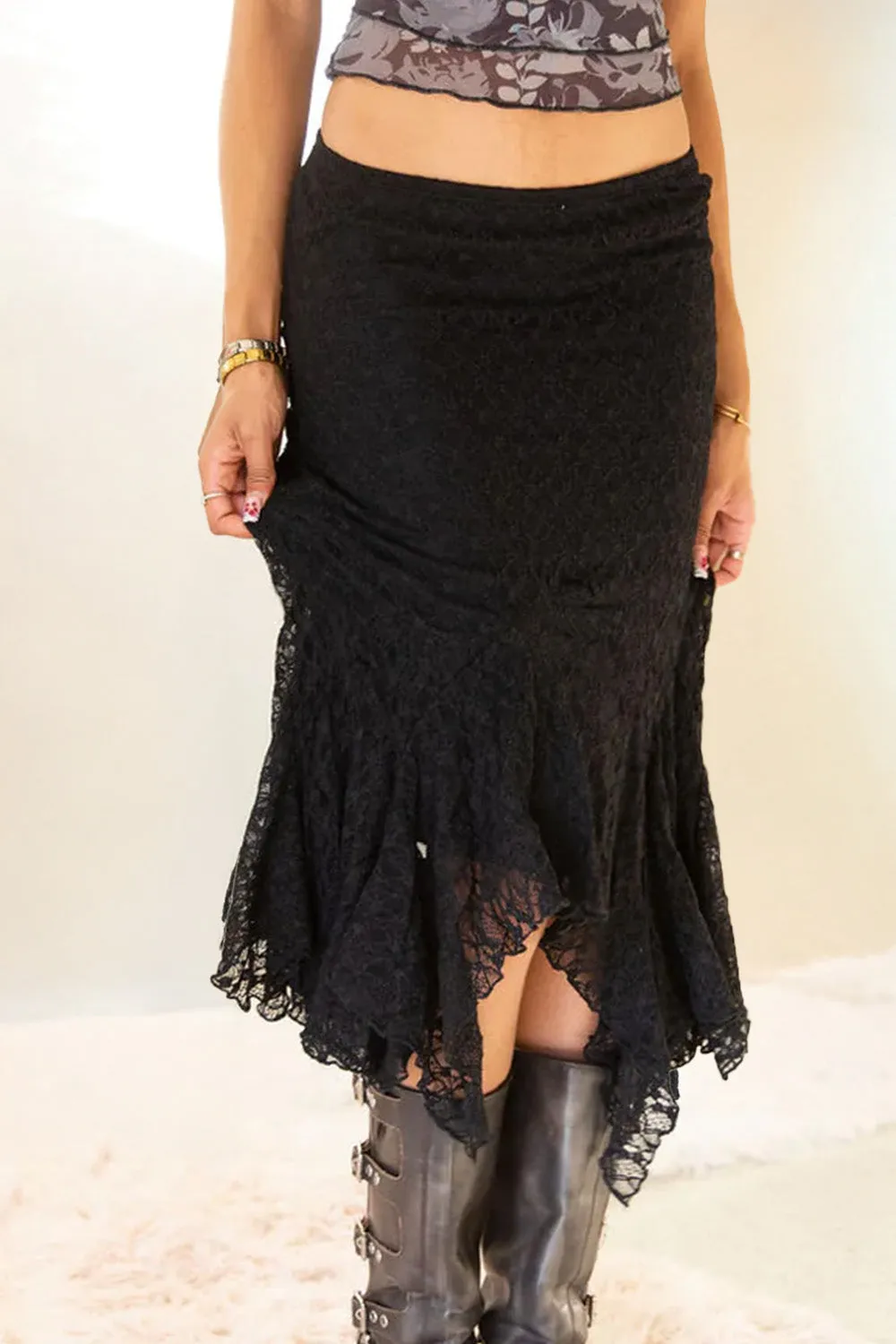 Asymmetrical Lace Midi Skirt