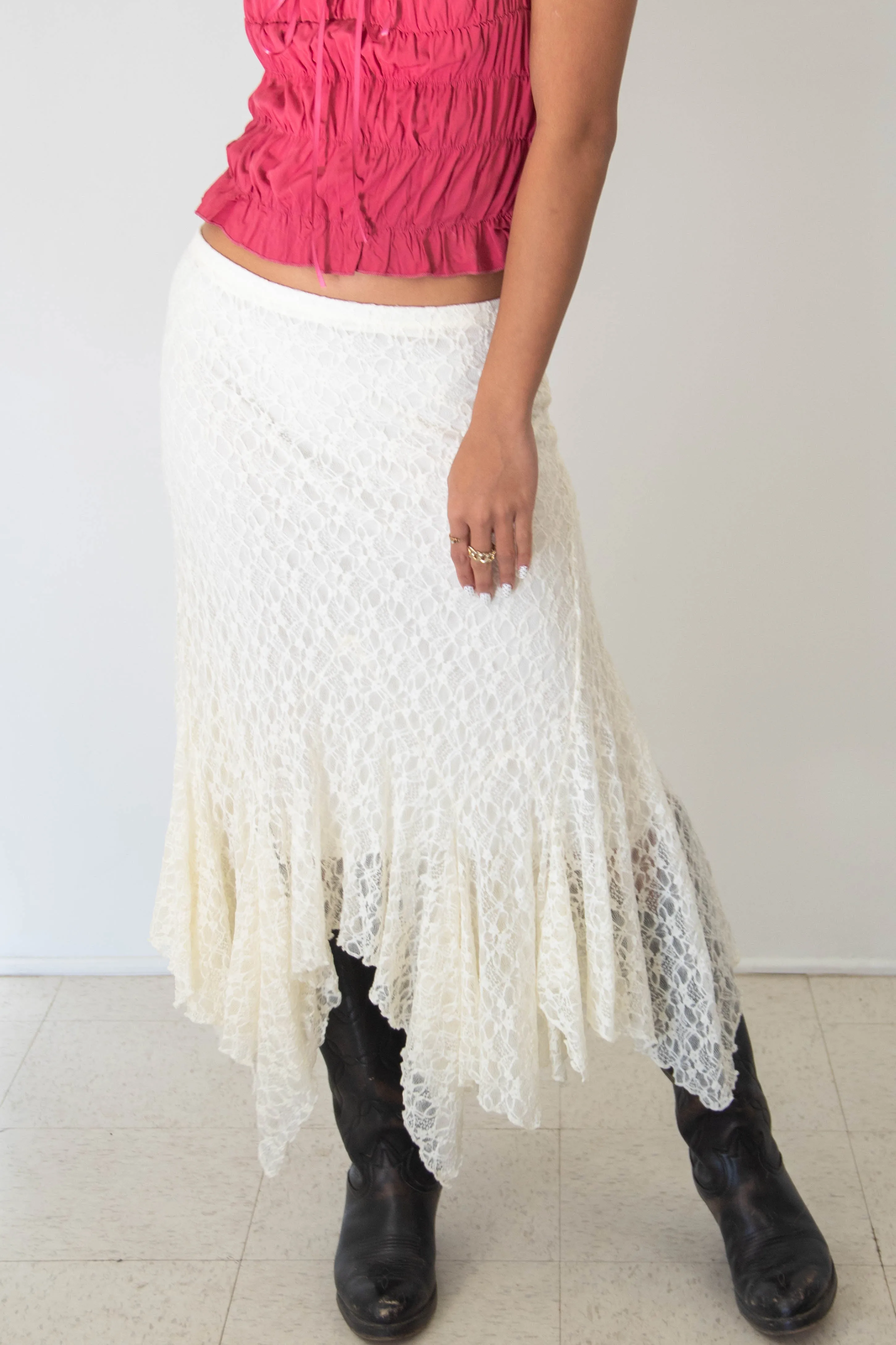 Asymmetrical Lace Midi Skirt
