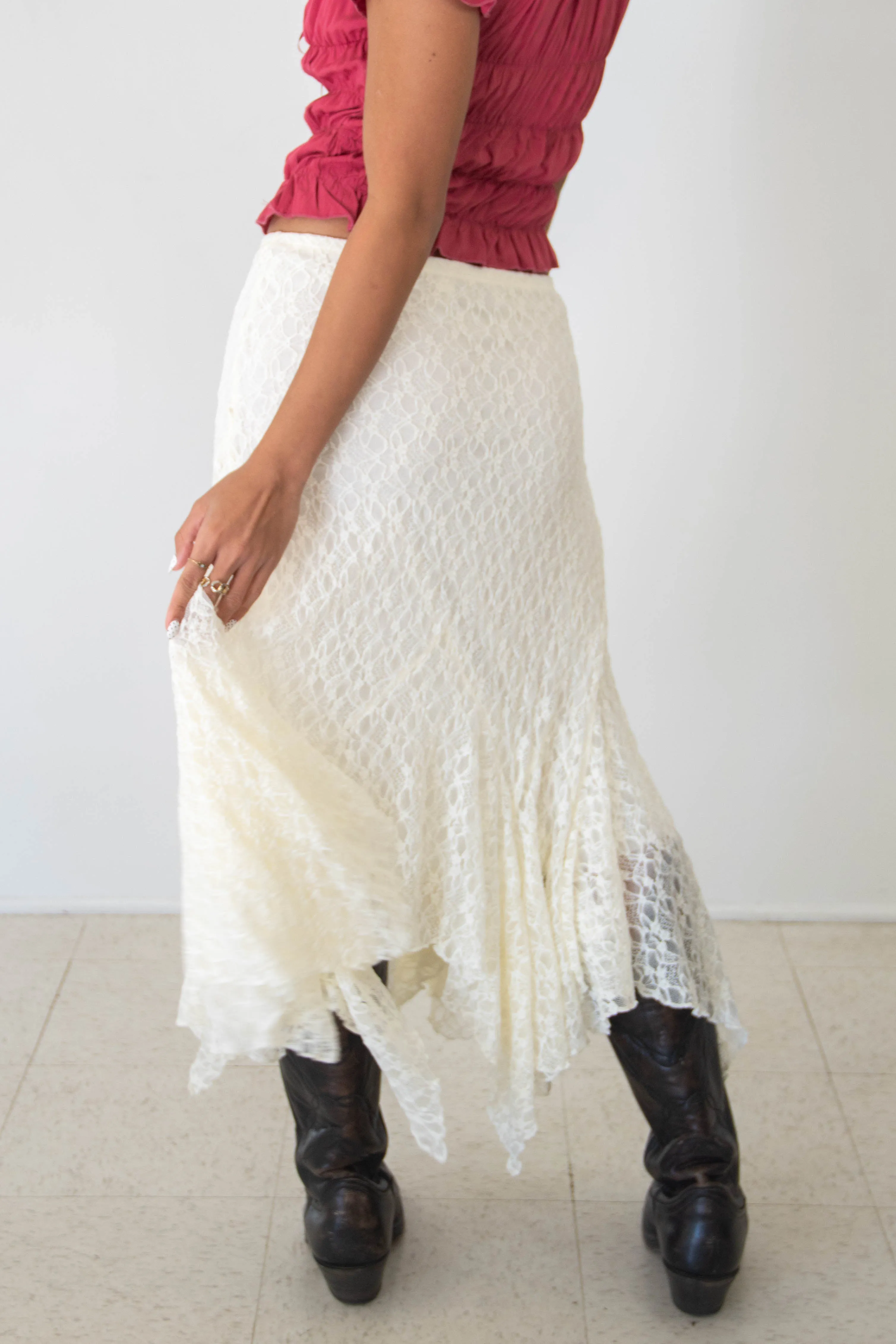 Asymmetrical Lace Midi Skirt