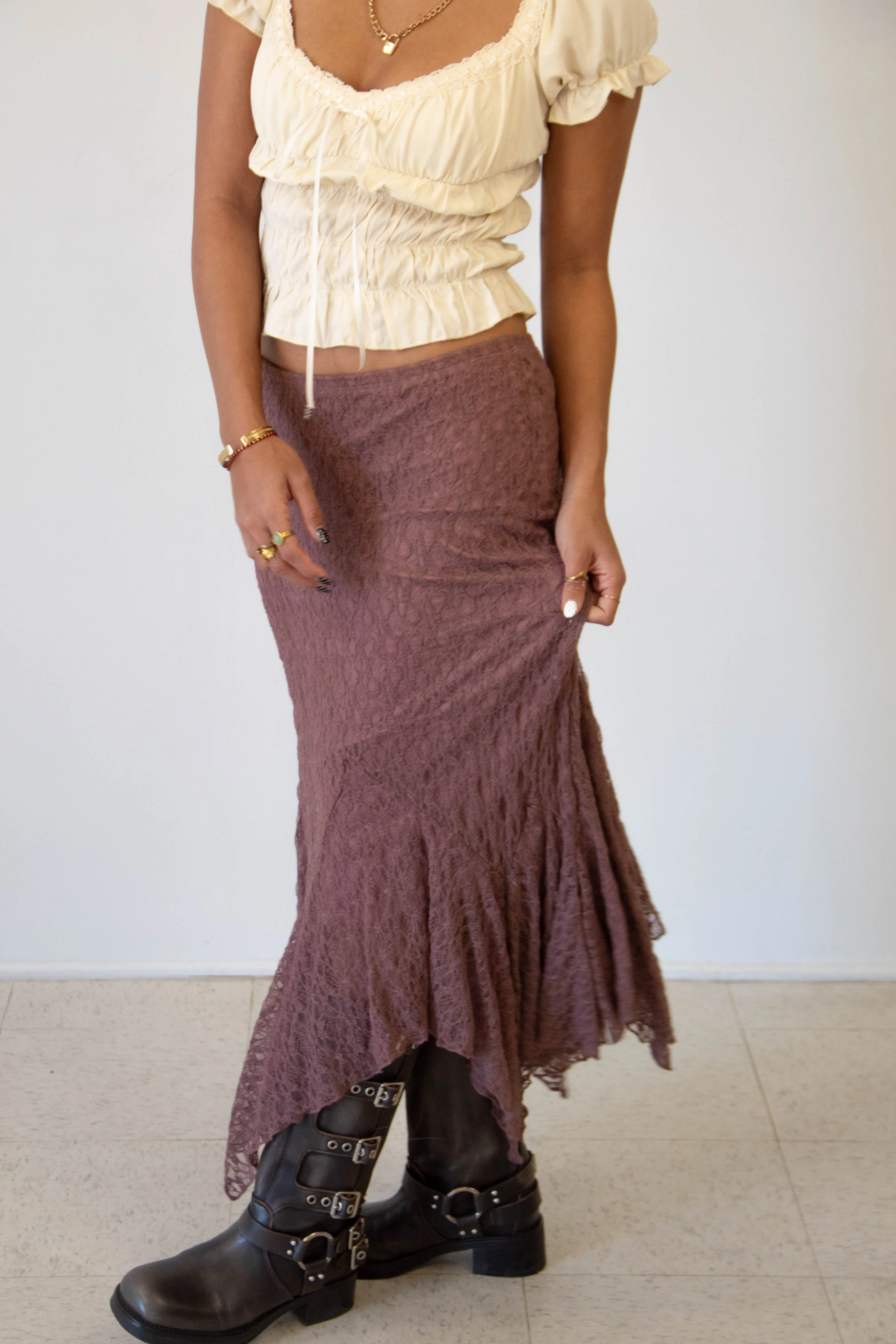 Asymmetrical Lace Midi Skirt
