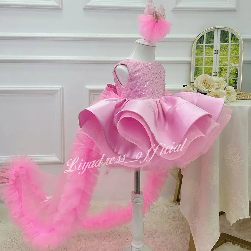 Baby pageant dresses, 0-12 year old tulle princess dresses, girls' prom dresses, baby first birthday party dresses, butterfly trailing princess dresses