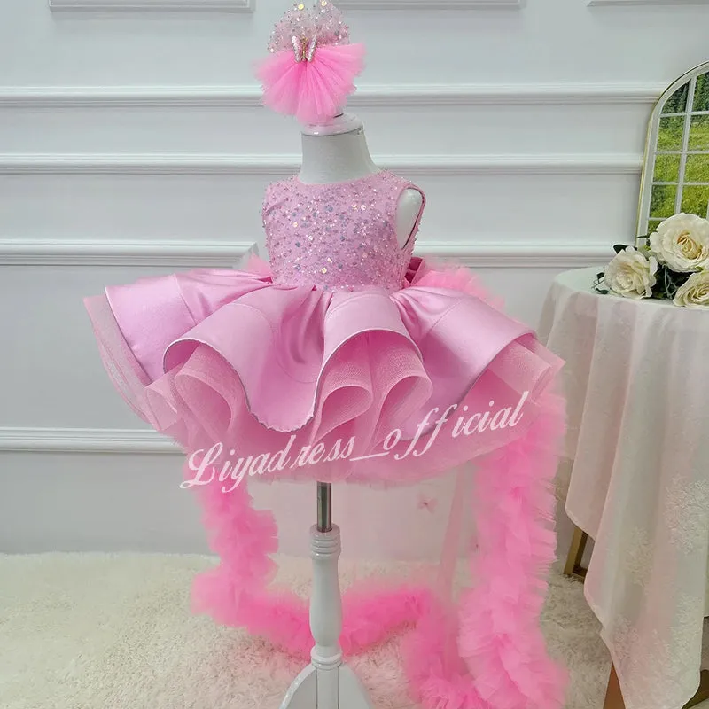 Baby pageant dresses, 0-12 year old tulle princess dresses, girls' prom dresses, baby first birthday party dresses, butterfly trailing princess dresses