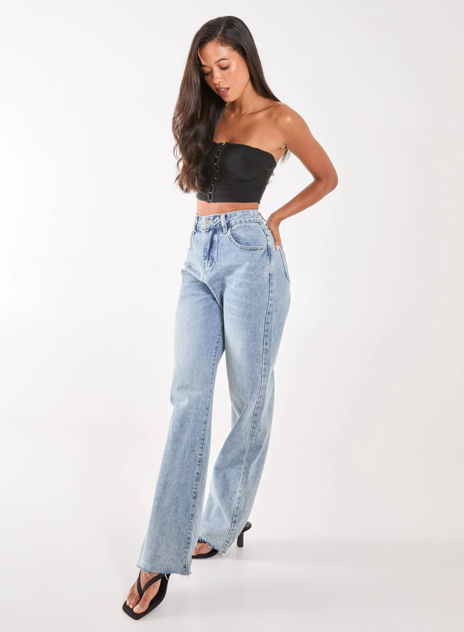 Bandeau Eyelet Detail Corset Top
