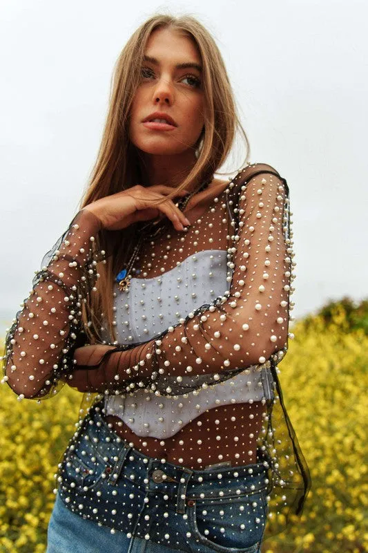 Bead and Pearl Long Sleeve Top
