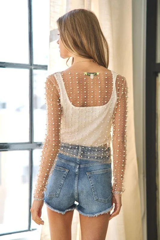 Bead and Pearl Long Sleeve Top