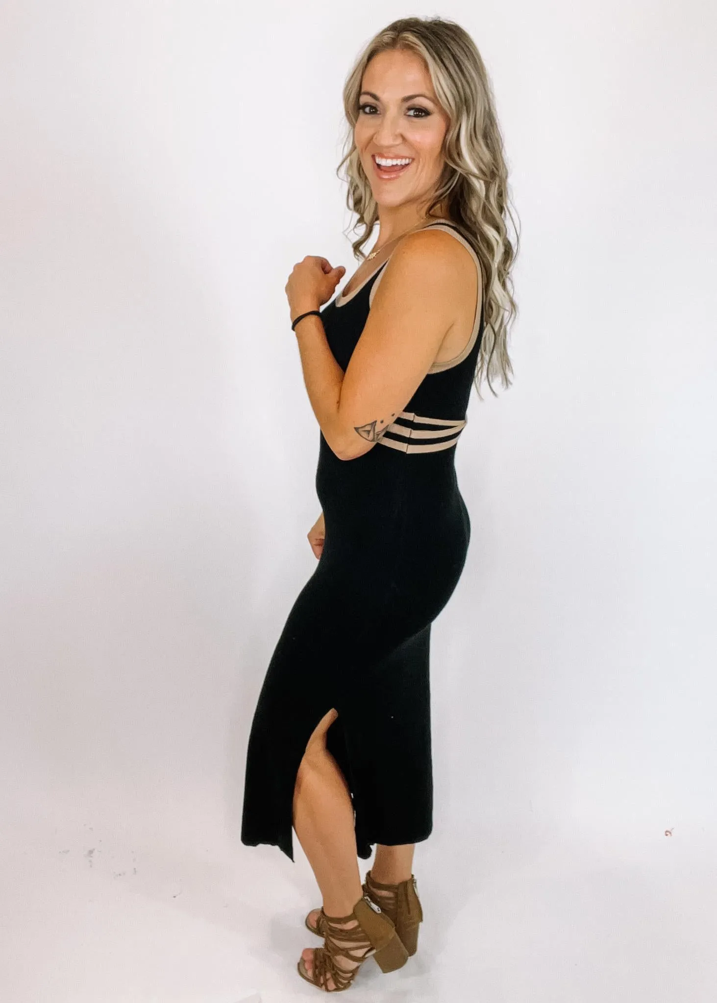 Bernadette Black Midi Dress with Contrast Detail