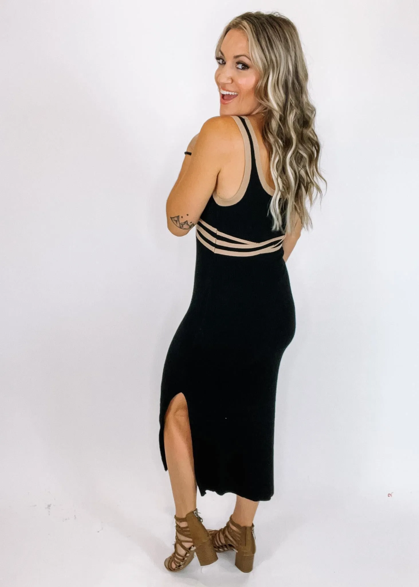 Bernadette Black Midi Dress with Contrast Detail