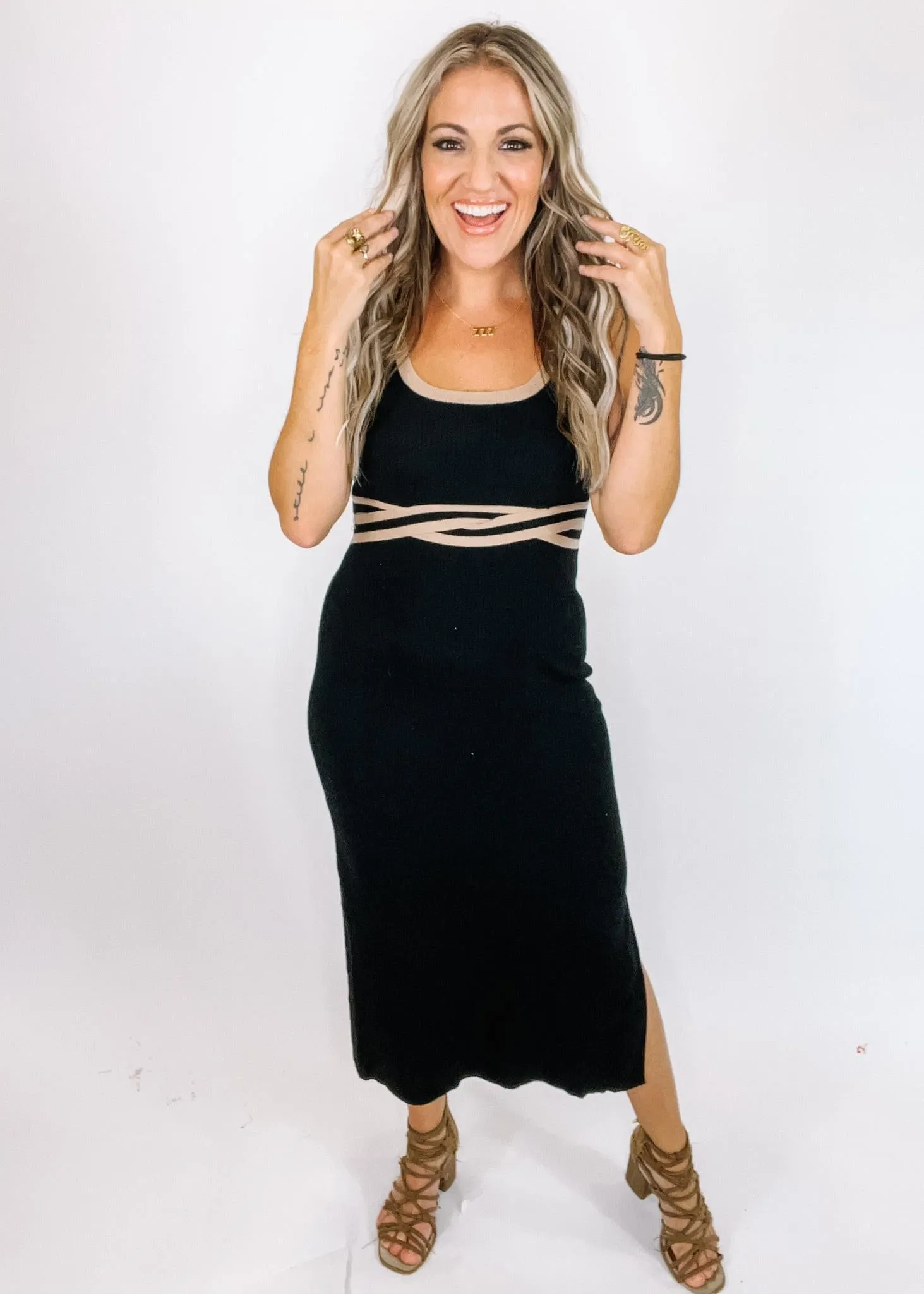 Bernadette Black Midi Dress with Contrast Detail