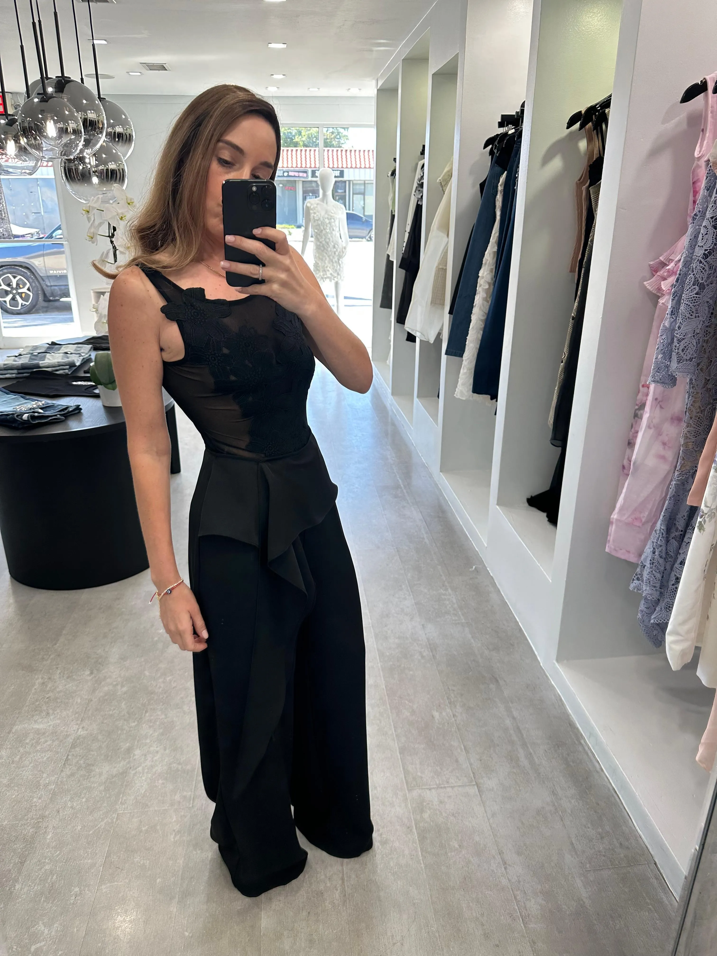 Black flower mesh body
