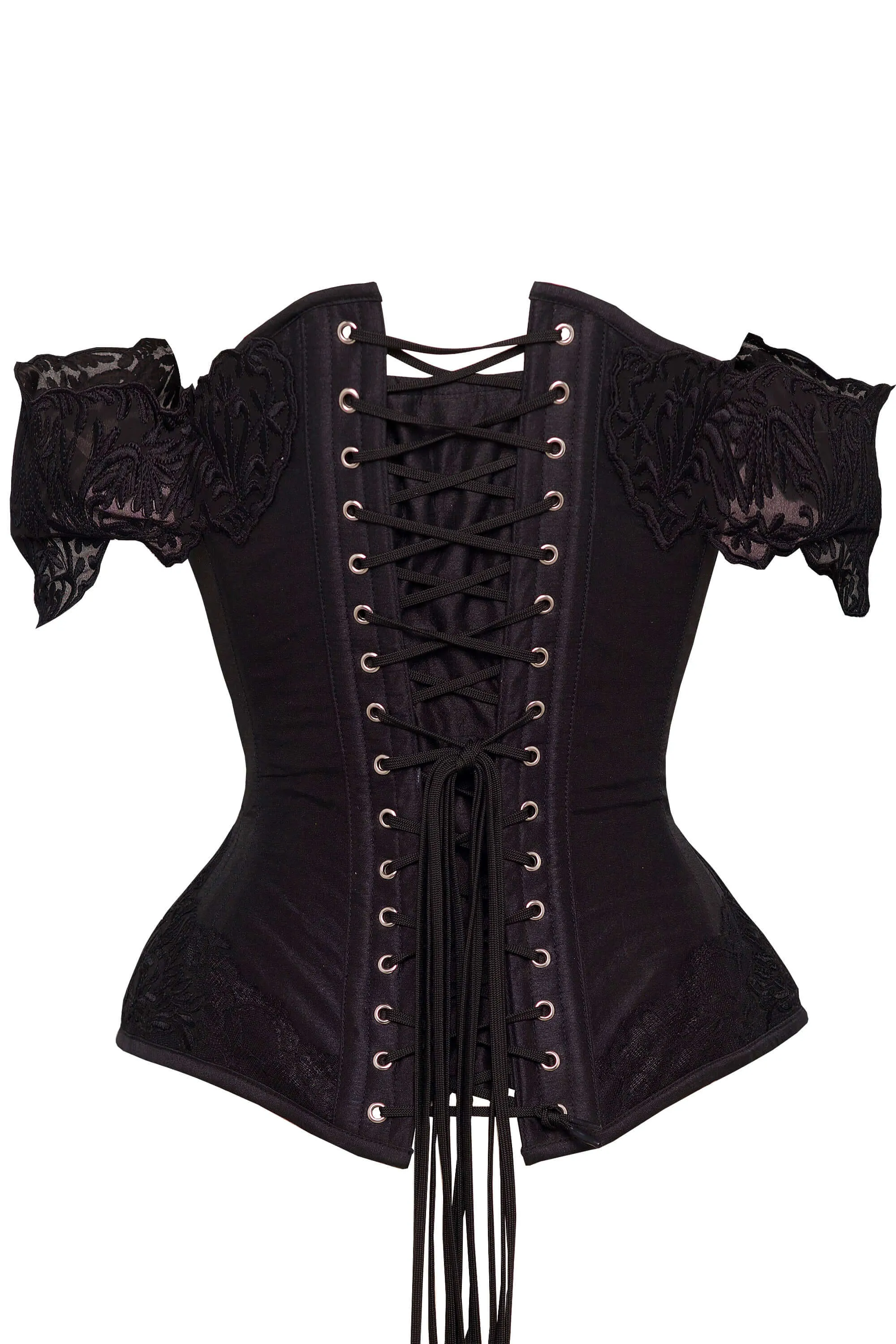 Black Longline Corset Top with Lace Cap Sleeve