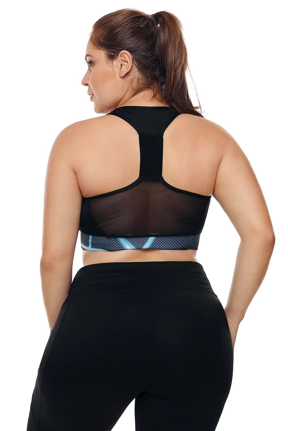 Black Mesh and Print Patchwork Yoga Bra