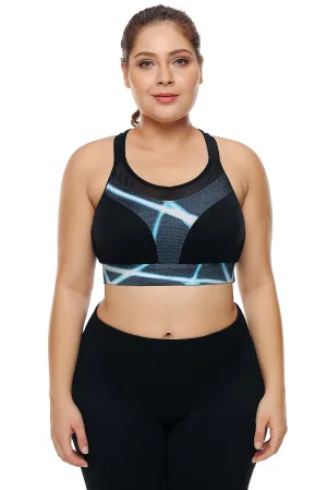 Black Mesh and Print Patchwork Yoga Bra
