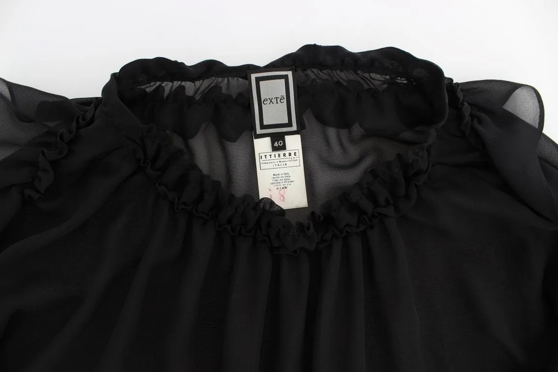 Black Ruffled Transparent Blouse Top