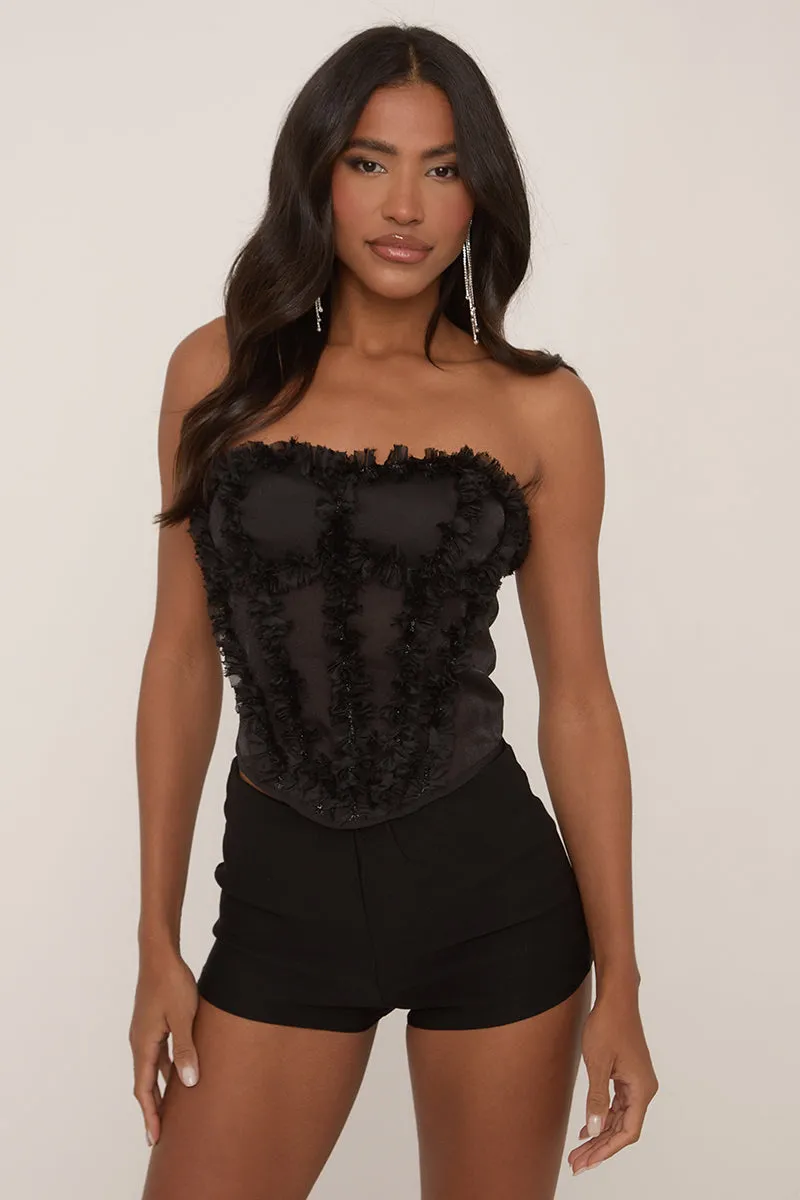 Black Semi Sheer Ruffle Corset Top - Aniyah