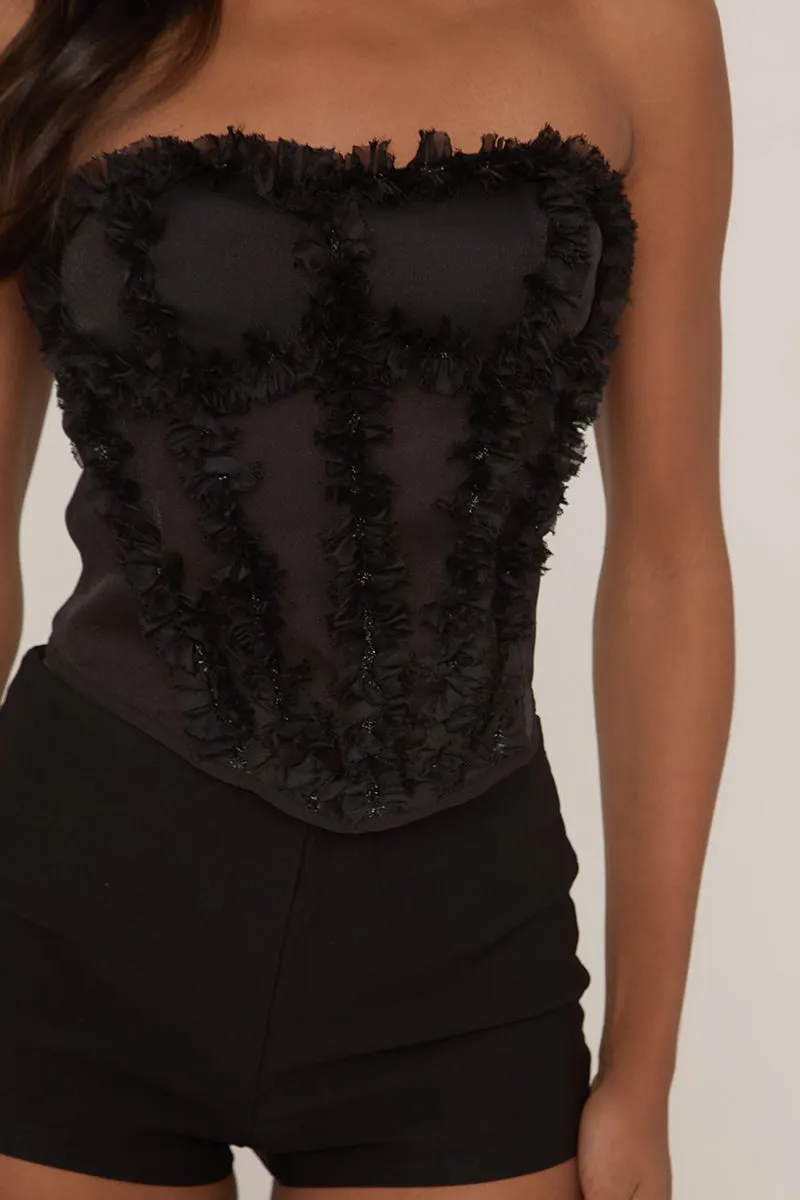 Black Semi Sheer Ruffle Corset Top - Aniyah