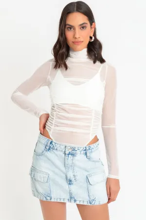 Body de mesh con plisados cuello alto