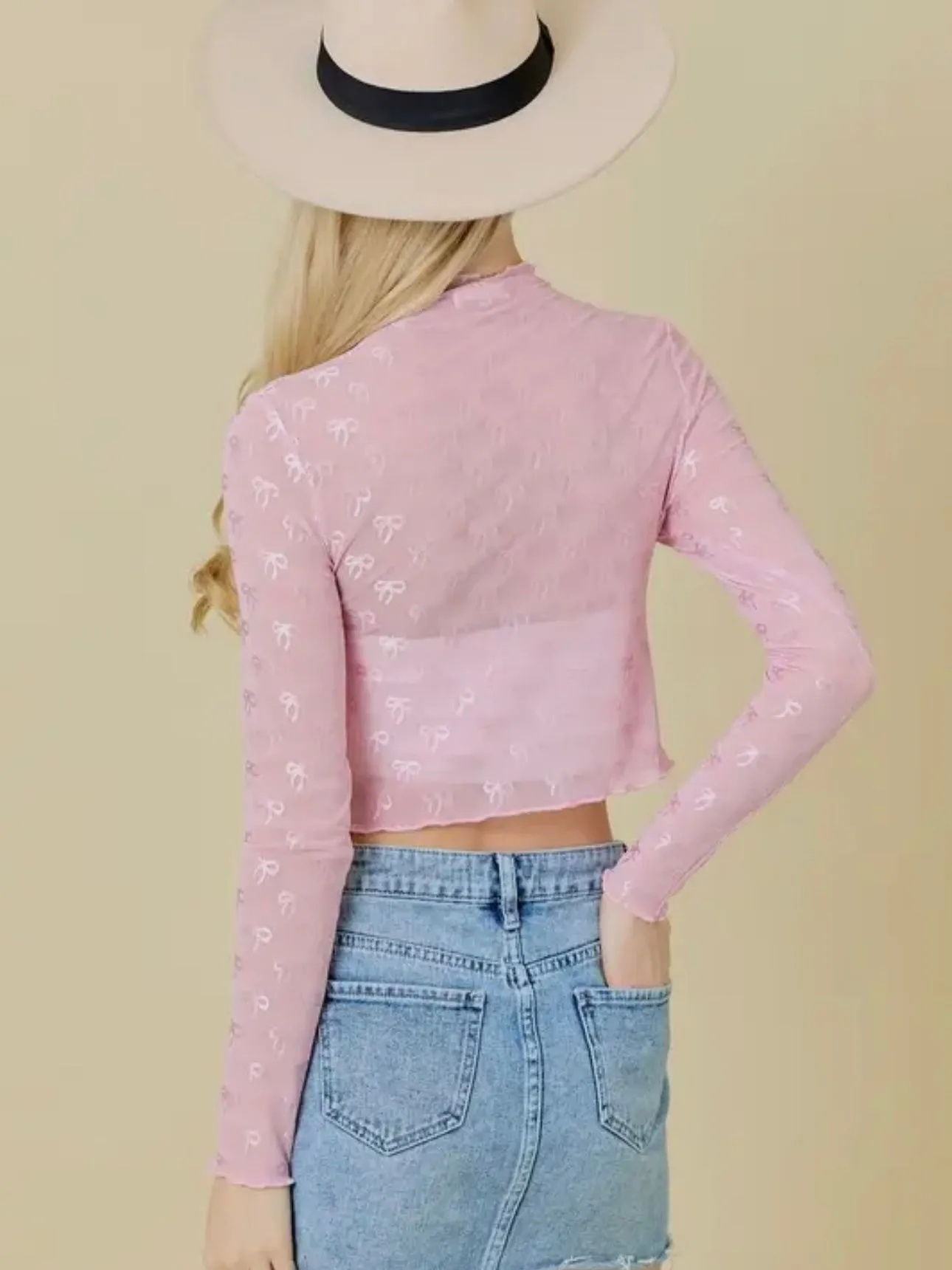 Bow Details Mesh Top: Pink