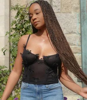 Brielle 3D Butterfly Mesh Top(Black)