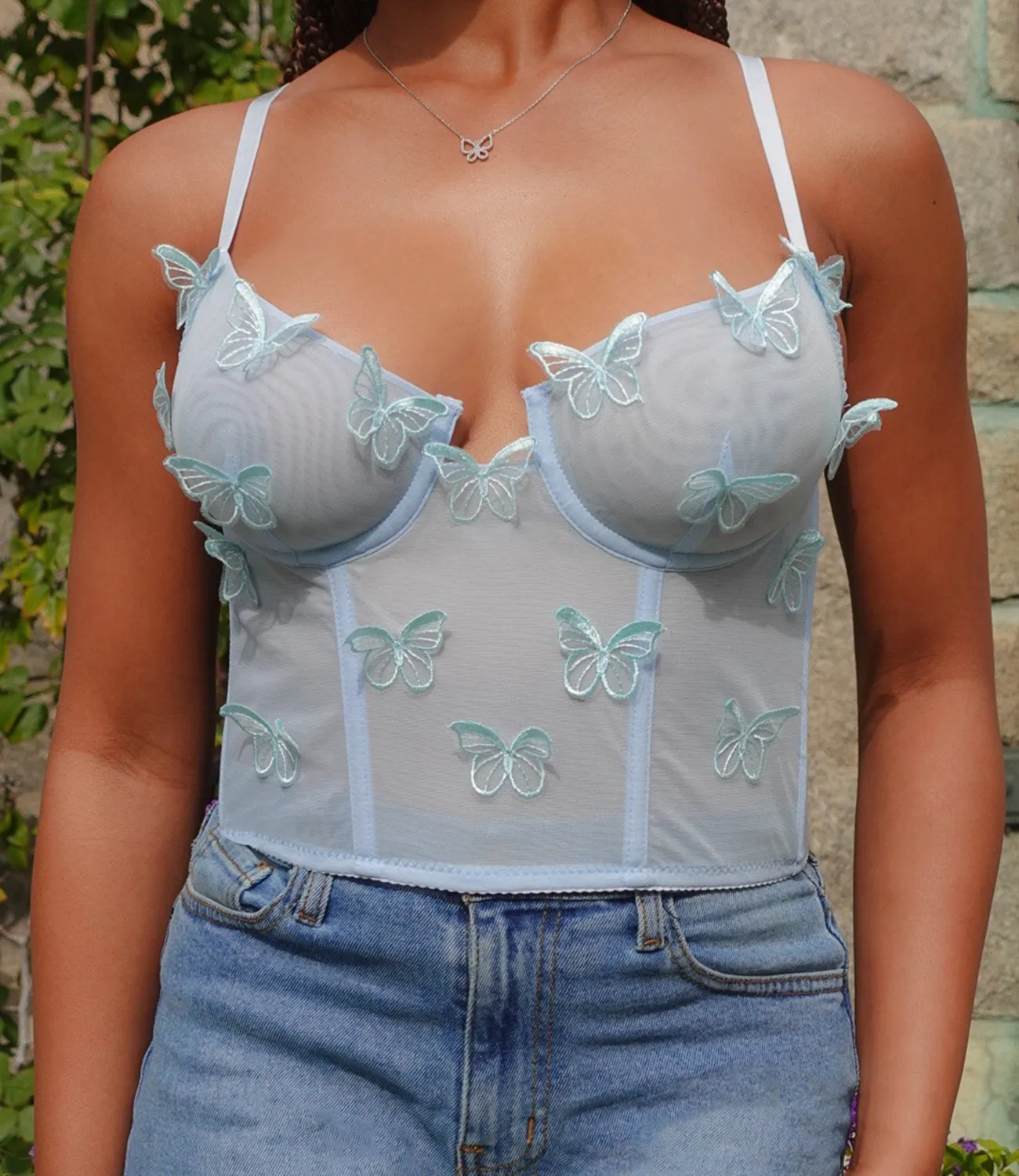 Brielle 3D Butterfly Mesh Top(Blue)