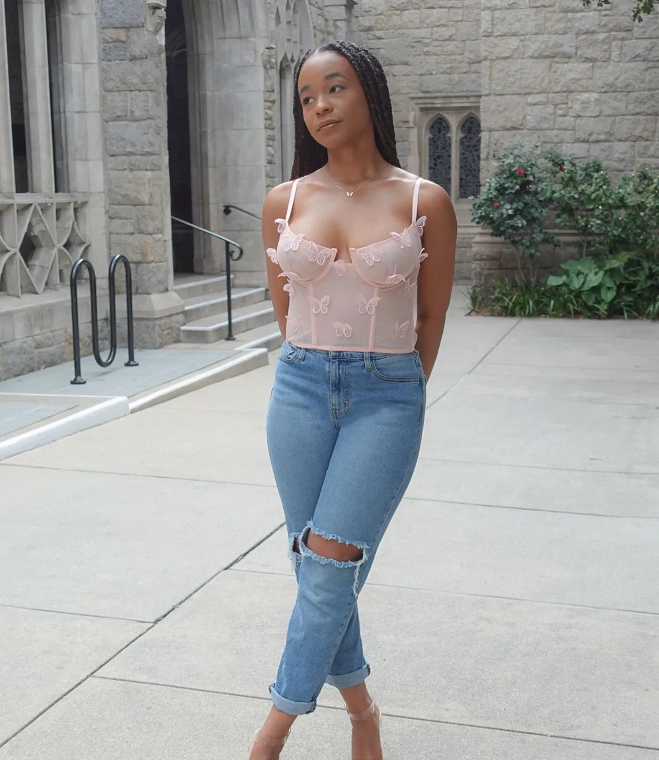 Brielle 3D Butterfly Mesh Top(Pink)