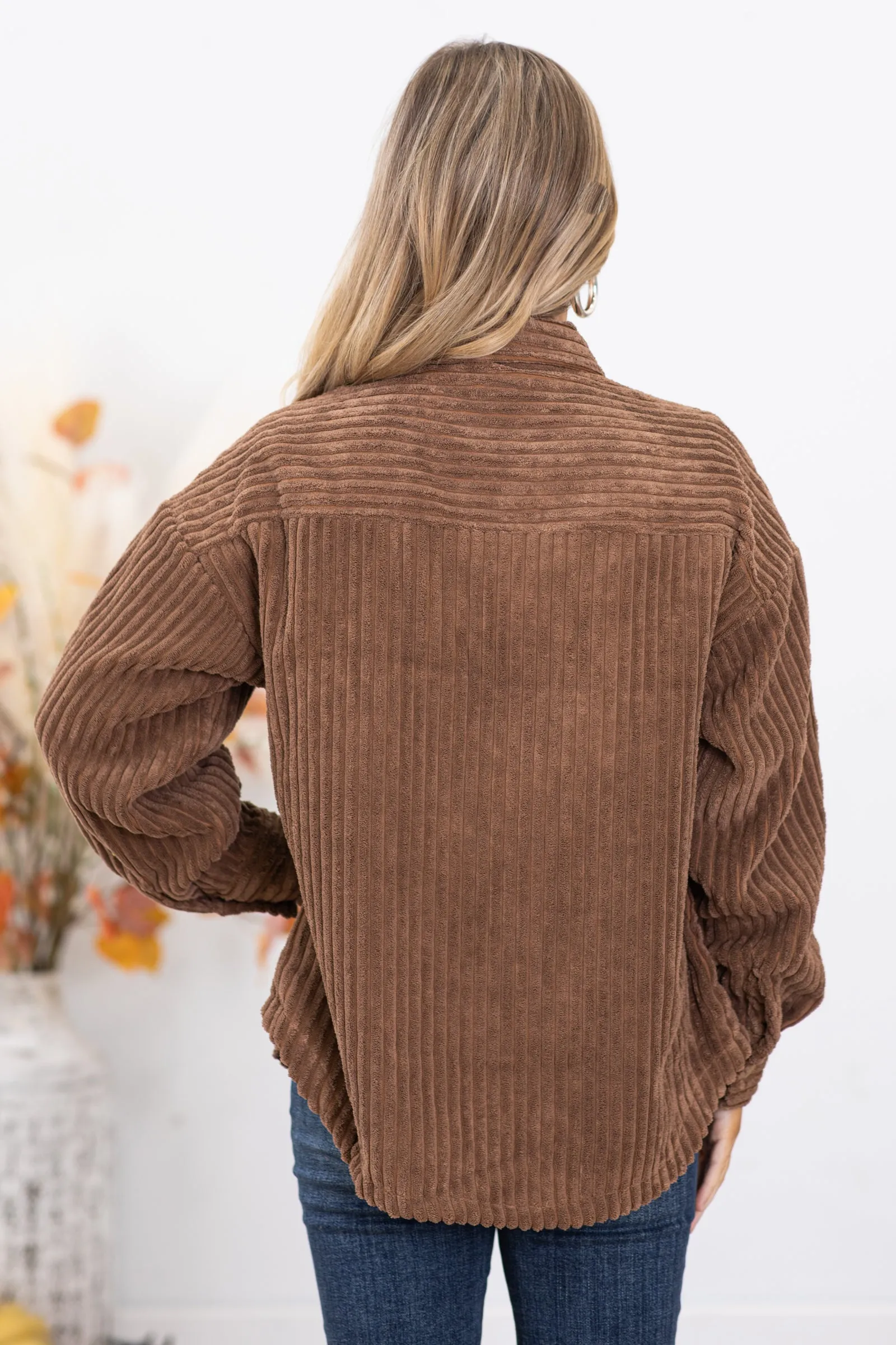 Brown Faux Fur Ribbed Shacket