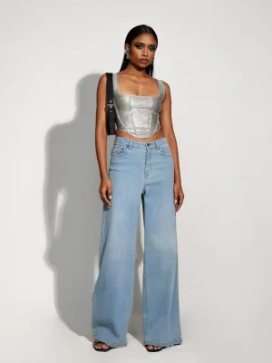 Bustier Detailed Back Tie Up Corset  Top
