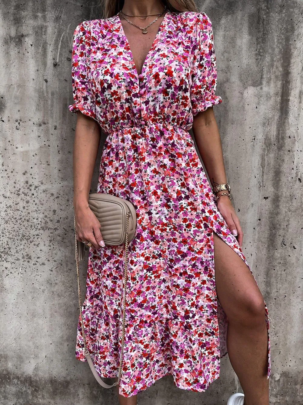 Carmen - Patterned V-neck maxi dress
