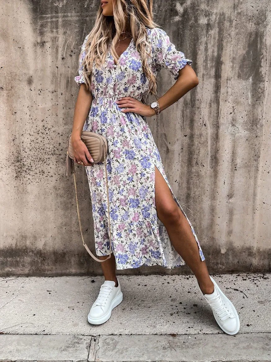Carmen - Patterned V-neck maxi dress