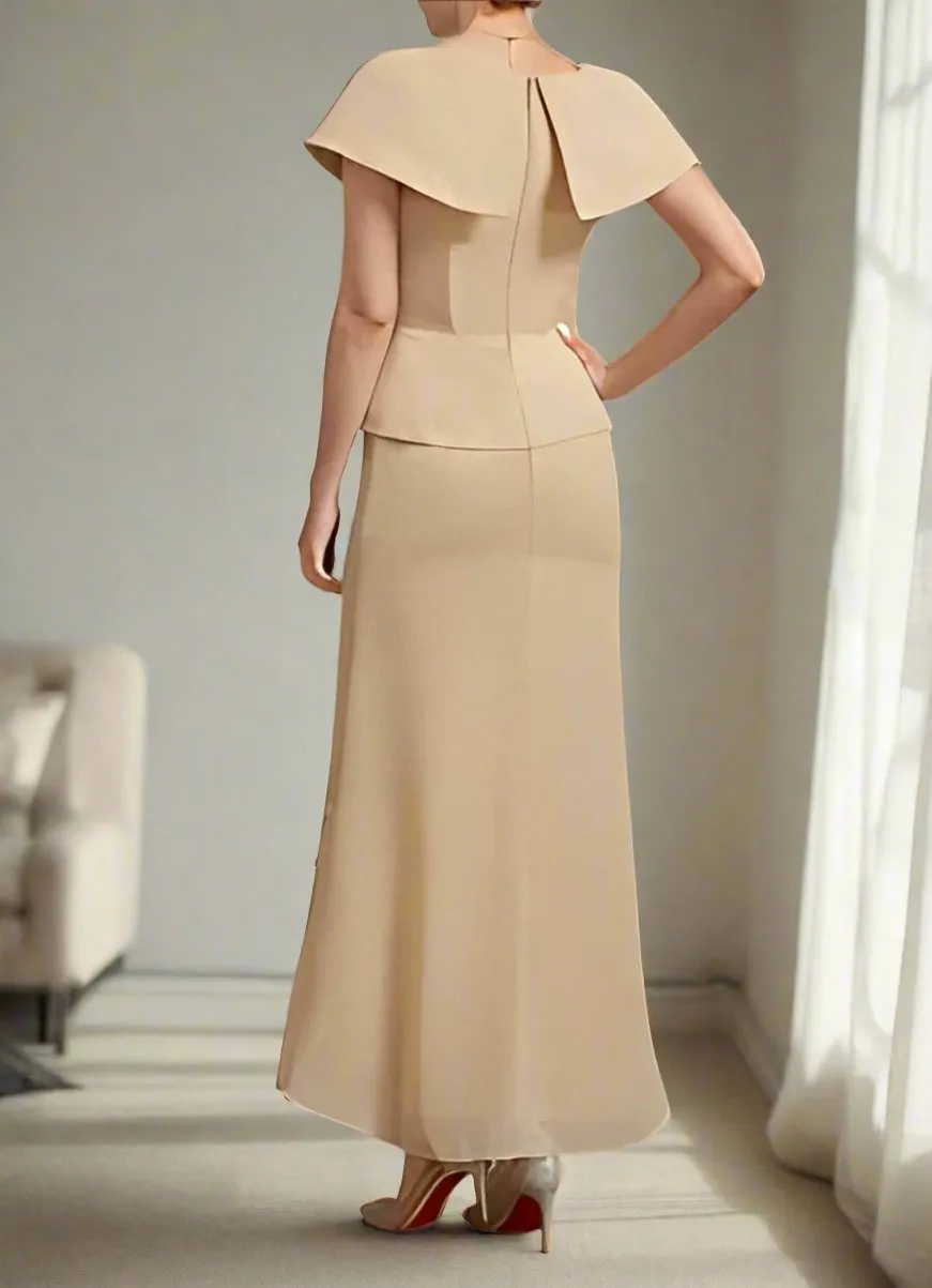 Champagne A-Line Short Sleeves Ankle Length Mother of The Bride Dresses