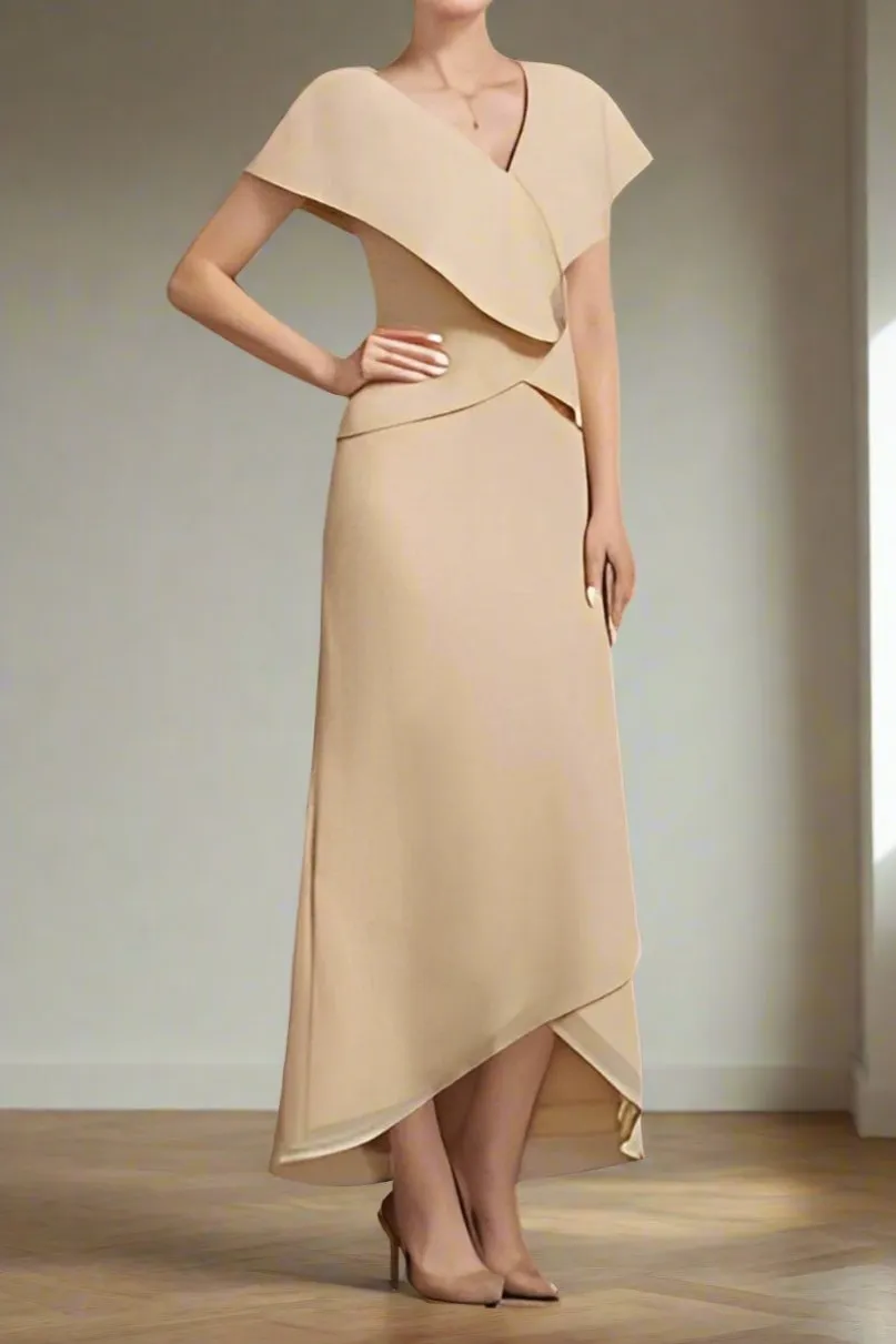 Champagne A-Line Short Sleeves Ankle Length Mother of The Bride Dresses