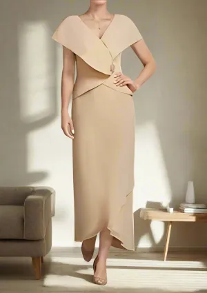 Champagne A-Line Short Sleeves Ankle Length Mother of The Bride Dresses