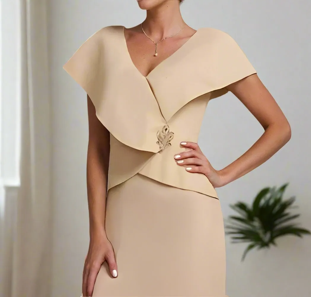 Champagne A-Line Short Sleeves Ankle Length Mother of The Bride Dresses