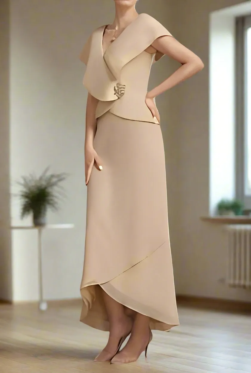 Champagne A-Line Short Sleeves Ankle Length Mother of The Bride Dresses