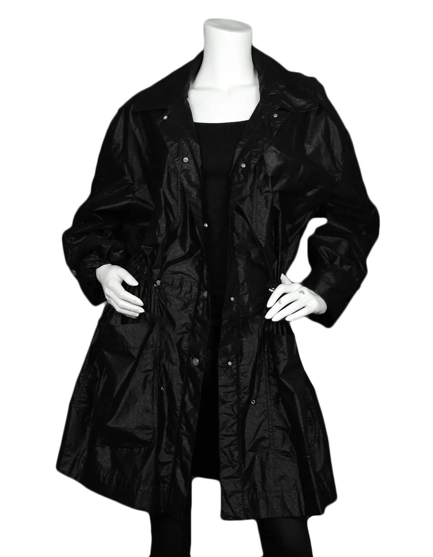 Chanel Black Shiny Snap Jacket with Elastic Cinched Waist sz FR40