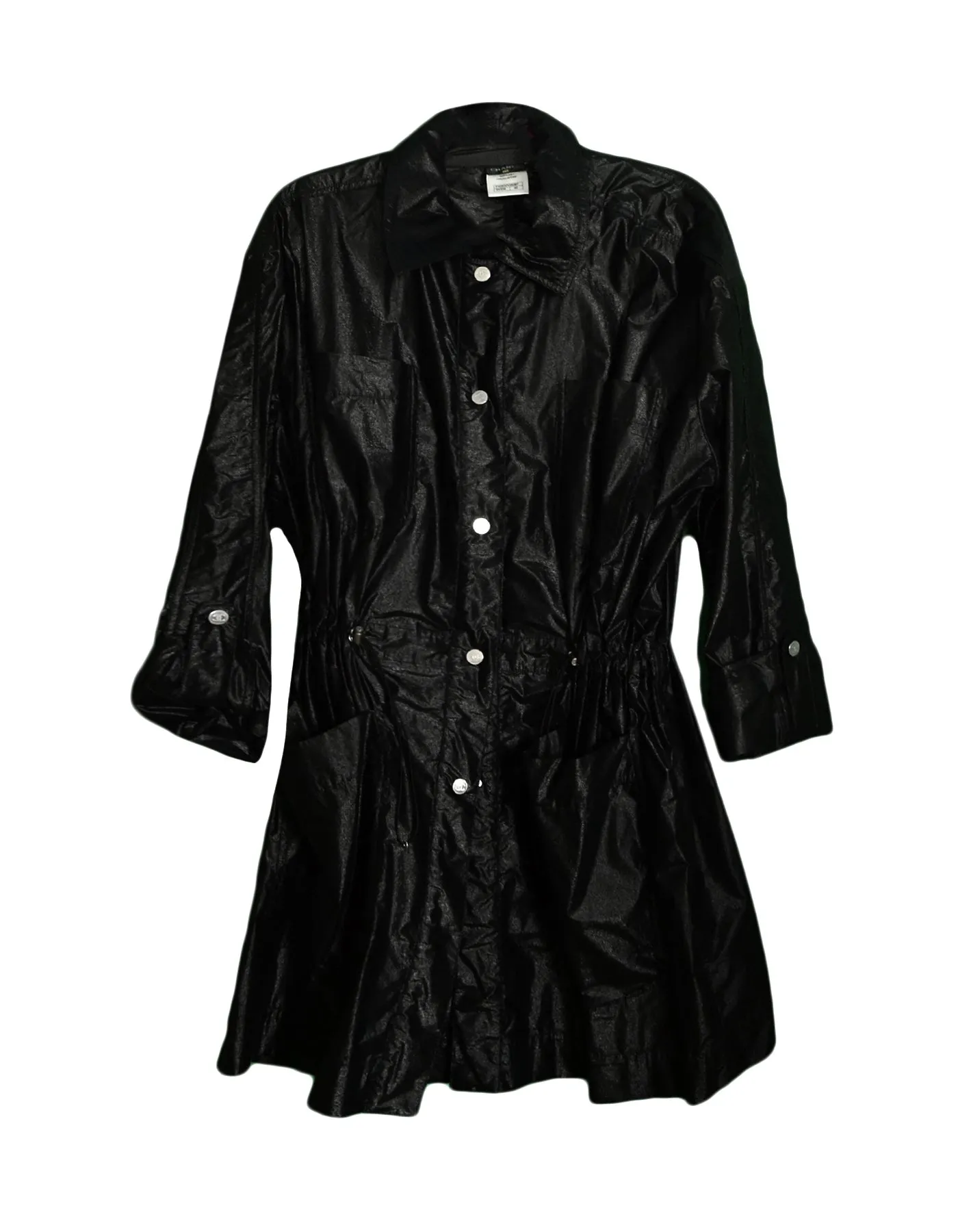 Chanel Black Shiny Snap Jacket with Elastic Cinched Waist sz FR40