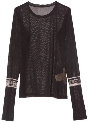 Charcoal Cotton Mesh Long Sleeve Top