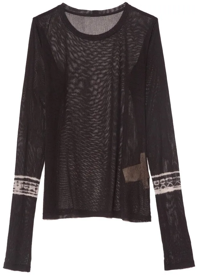 Charcoal Cotton Mesh Long Sleeve Top